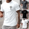 thumbnail image 1 of T Shirt for Men Cross Print Tees Short Sleeve Crew Neck Tops Summer Black L, 1 of 4