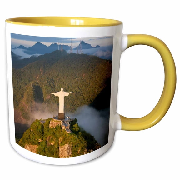 3drose, Christ the Redeemer, Corcovado Mountain, Rio De Janeiro, Brazil., 11oz Two-tone Yellow Mug