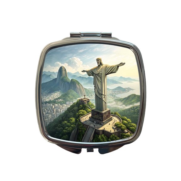 Christ The Redeemer Statue Rio De Janeiro Brazil Travel Makeup Handbag Purse Small Pocket Compact Mirror