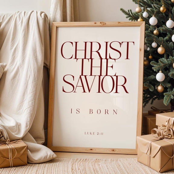 Christ The Savior Is Born Wall Art, Luke 2:11 Bible Verse Scripture Decor, Christiantypography Home Decor #131, Unframed Canvas Size 16x24