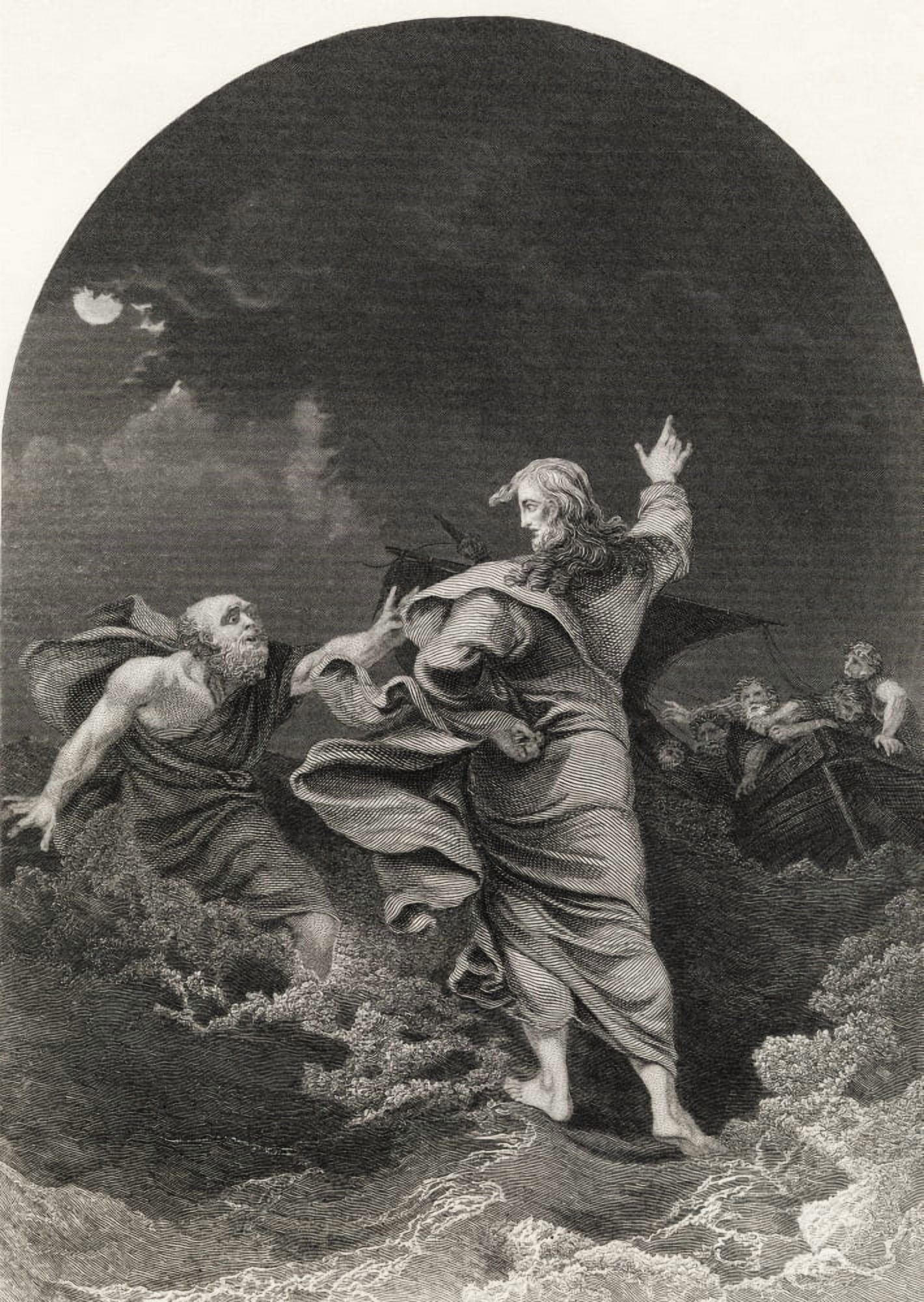 Christ Walking On The Sea Engraved By S Allen After P J De Loutherbourg From The National Illustrated Family Bible Published C1870 Canvas Art - Ken Welsh Design Pics (24 x 34)