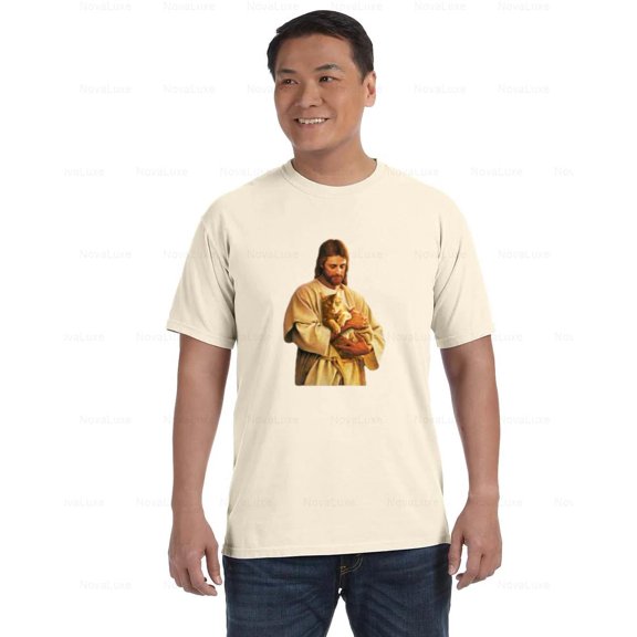 Christ and His Cat Comfort Color T-Shirt Whimsical Artistic Christian Design, Unisex, up to size 4XL