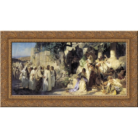 Christ and Sinner 24x14 Gold Ornate Wood Framed Canvas Art by Henryk Siemiradzki