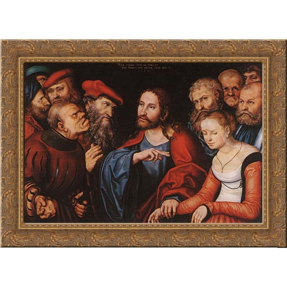 Christ and the Adulteress 24x19 Gold Ornate Wood Framed Canvas Art by Cranach the Elder, Lucas
