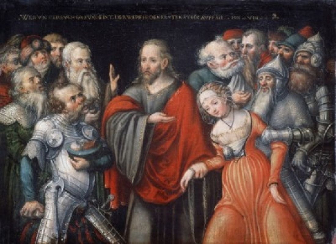 Christ  and the Adulteress  Lucas Cranach the Elder (1472-1553German) Canvas Art - Lucas Cranach (24 x 36)