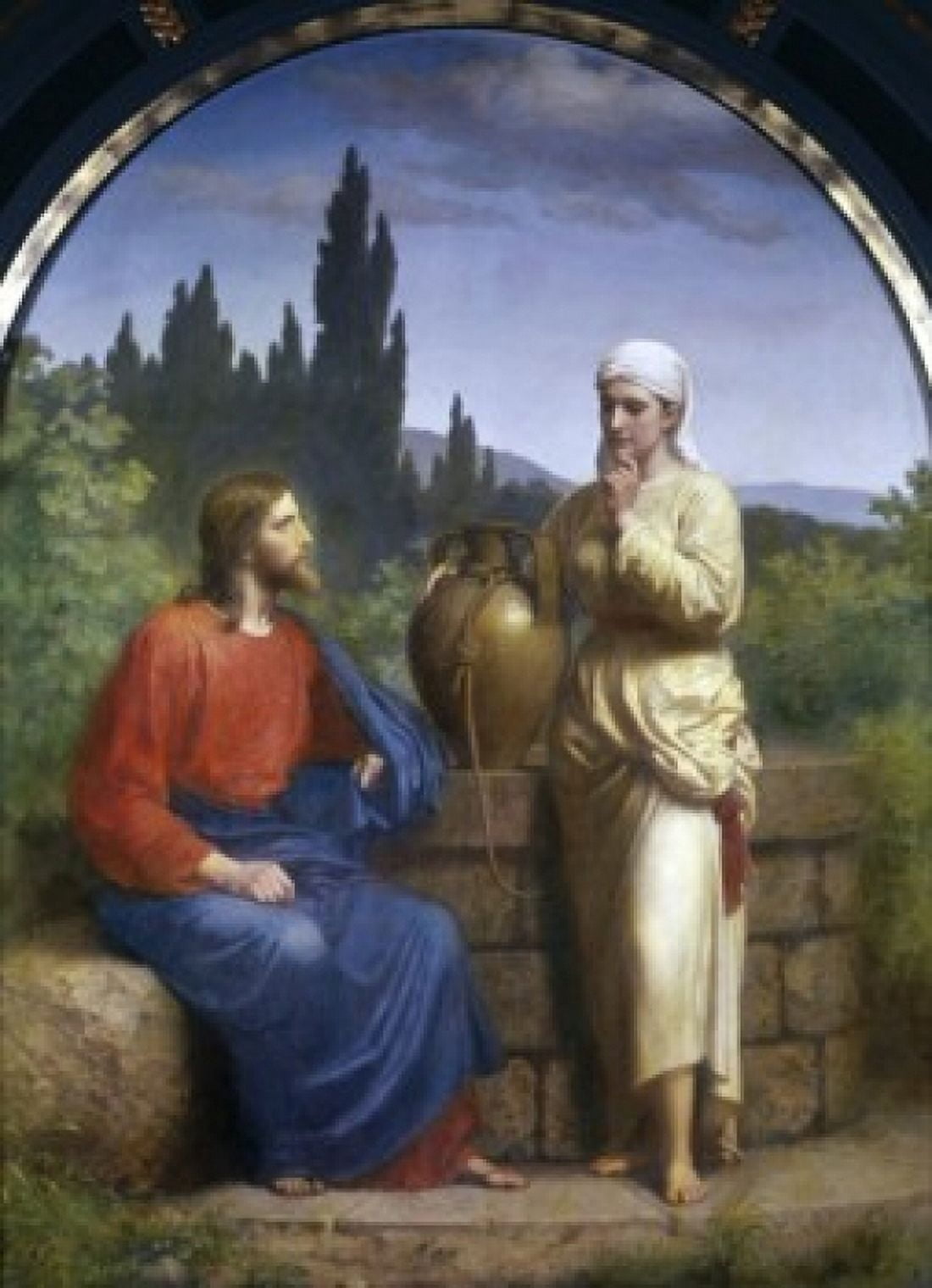 Christ and the Woman of Samaria Anton Laurids Johannes Dorph (1831-1914 Danish) Canvas Art - Anton Laurids Johannes Dorph (18 x 24)