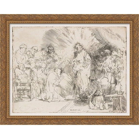 Christ appearing to the apostles 34x28 Large Gold Ornate Wood Framed Canvas Art by Rembrandt