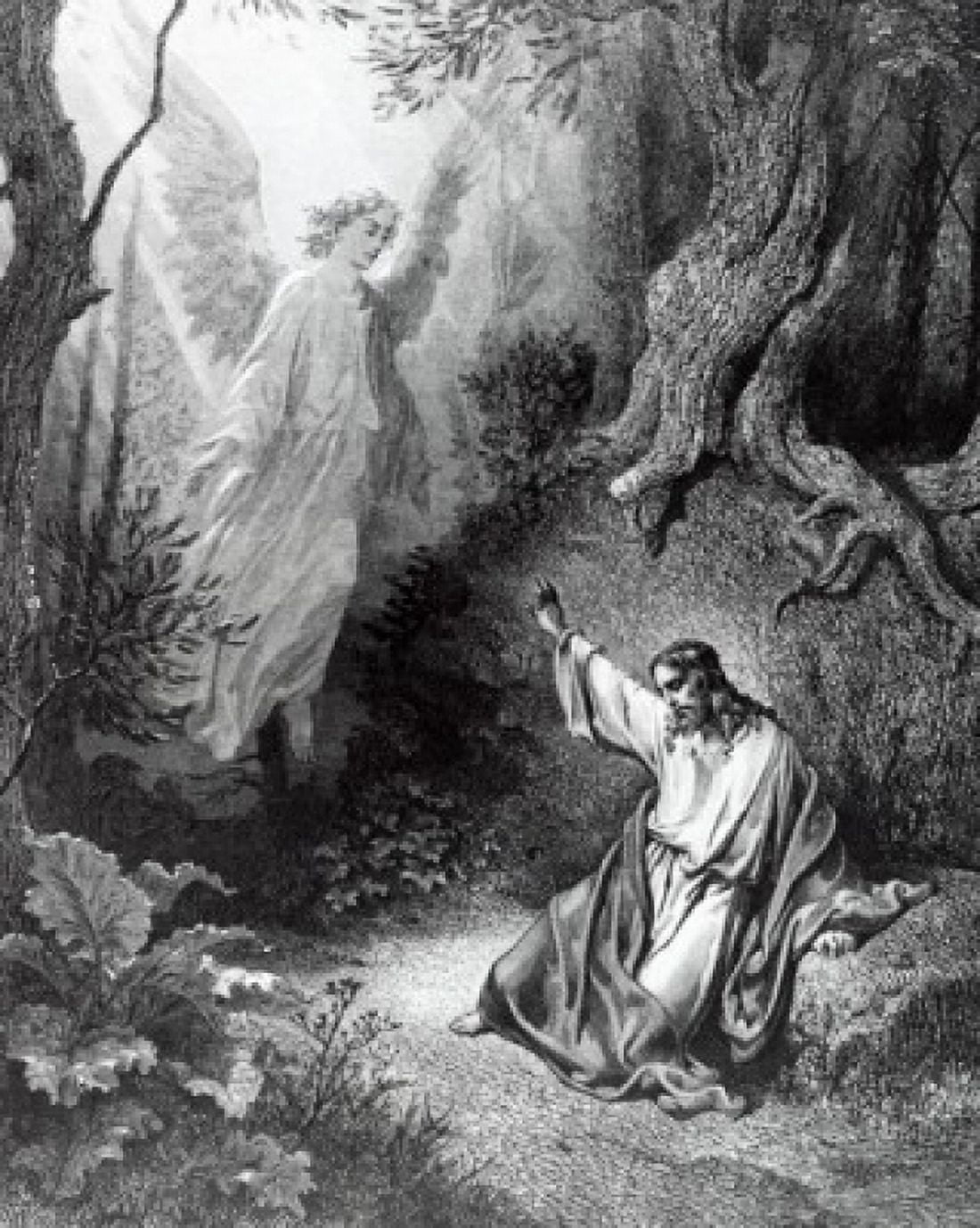 Christ at Mount of Olives by Gustave Dore engraving (1832-1883) Canvas Art - Gustave Dore (18 x 24)