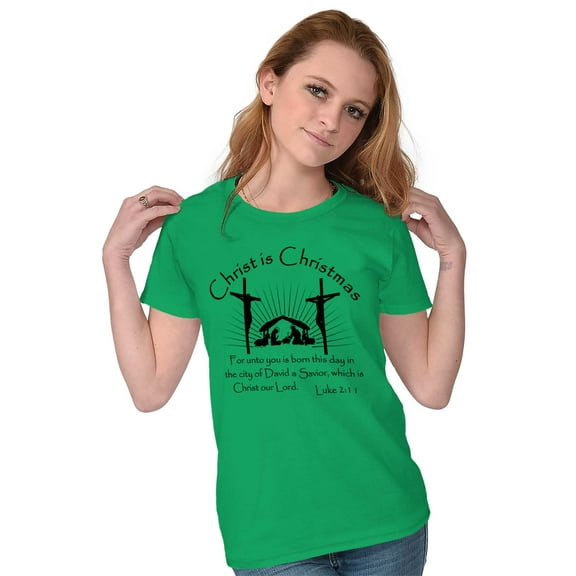 Christ is Christmas Nativity Scene Womens Slim Fit Graphic Tee Brisco Brands M