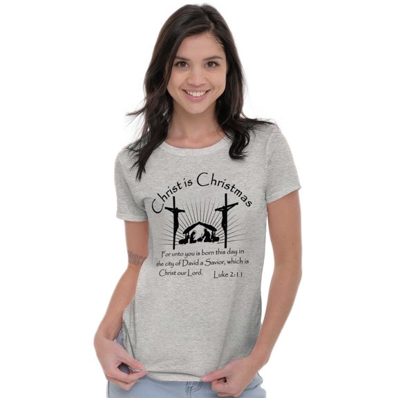 Christ is Christmas Nativity Scene Womens Slim Fit Graphic Tee Brisco Brands S