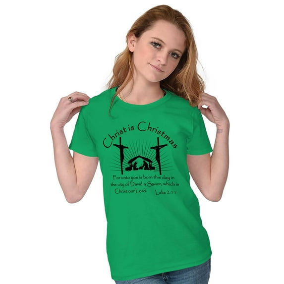 Christ is Christmas Nativity Scene Womens Slim Fit Graphic Tee Brisco Brands X
