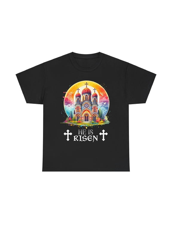 Christ is Risen Greek Russian Eastern Orthodox Pascha Easter Mens T Shirts Plus Size Big and Tall