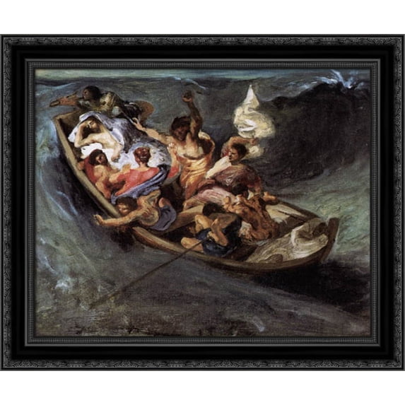 Christ on the Lake of Gennezaret (sketch) 22x20 Black Ornate Wood Framed Canvas Art by Delacroix, Eugene