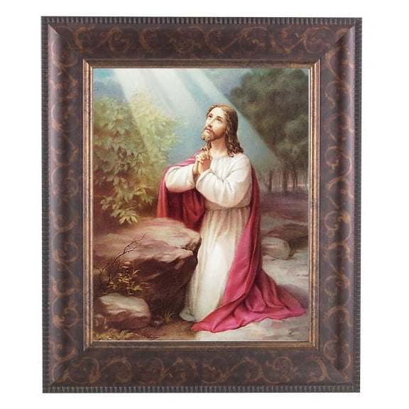 Christ on the Mount of Olives Picture Framed Wall Art Decor Large, Antique Gold and Expresso Decorated Frame with Beveled Edge and Gold Lip