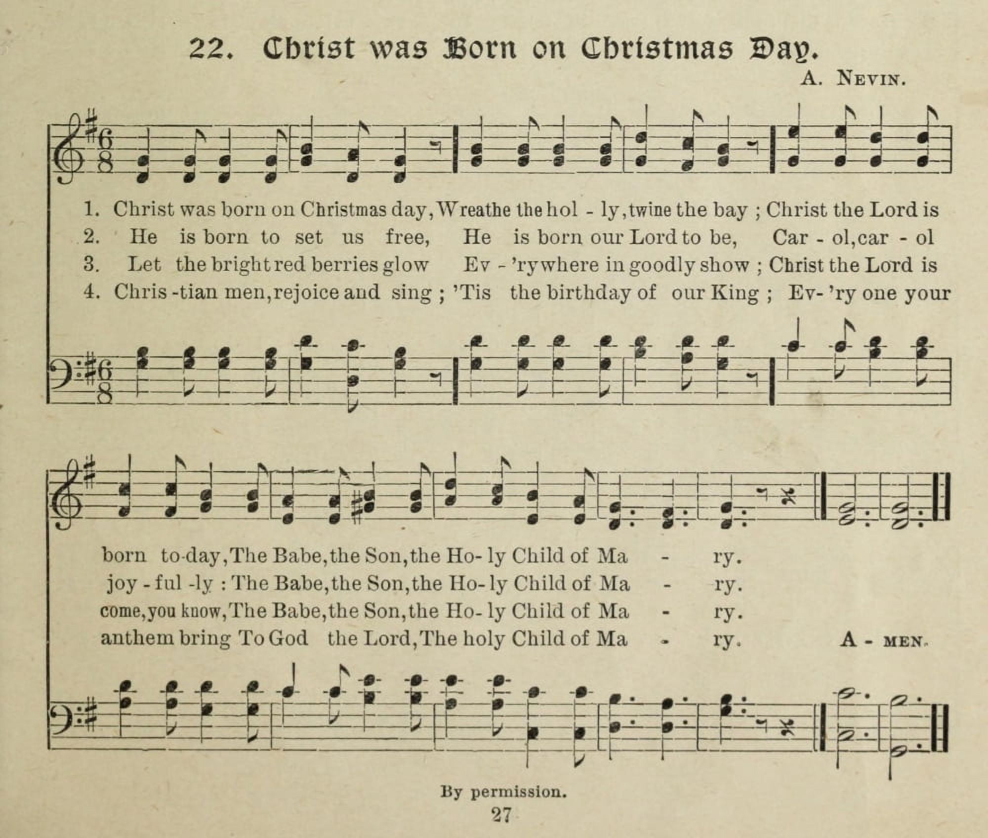 Christ was Born on Christmas Day Gems of Christmas Song 1910 Canvas Art - (18 x 24)