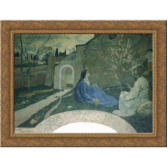 Christ with Martha and Mary 20x20 Gold Ornate Wood Framed Canvas Art by Nesterov, Mikhail