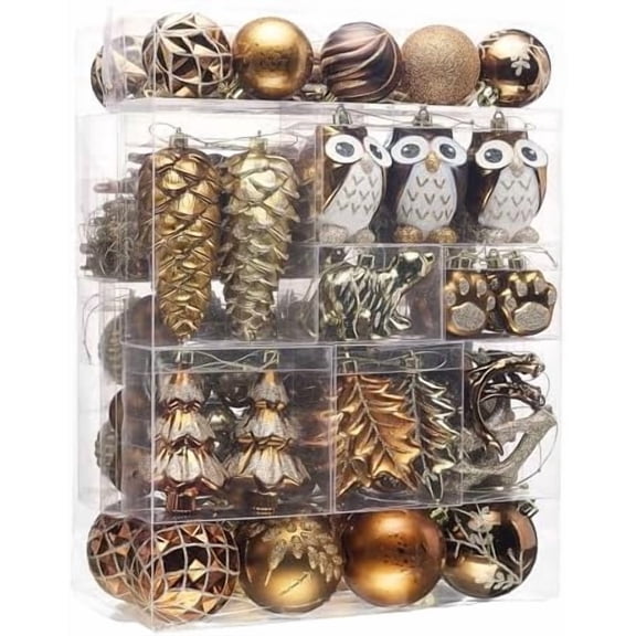 ChristMAS tREE oRNAMENTS sET FOR fALL dECOR, 155CT bROWN cOPPER gOLD sHATTERPROOF cHRISTMAS tREE dECORATIONS bULK, wOODLAND bROWN hANGING bALL oRNAMENTS FOR tHANKSGIVING aUTUMN hARVEST