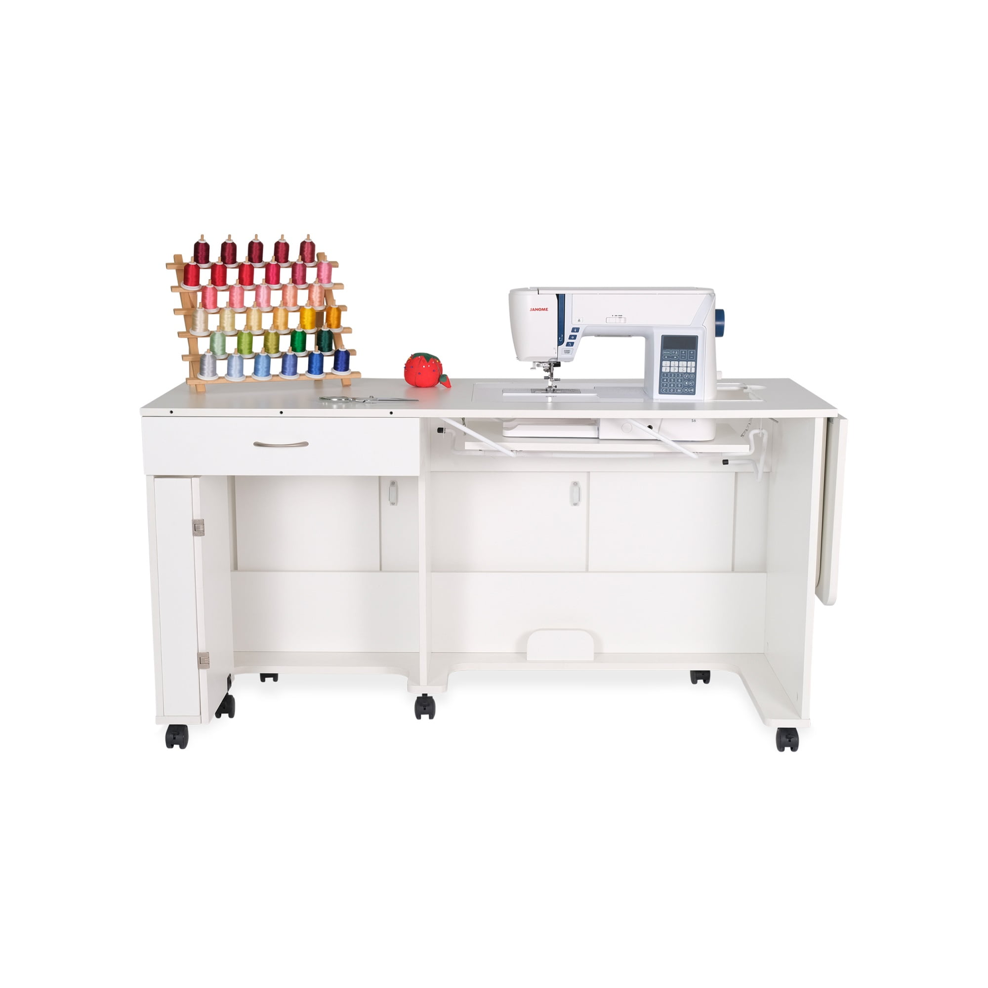 Christa White Wood Sewing Cabinet with Manual Lift