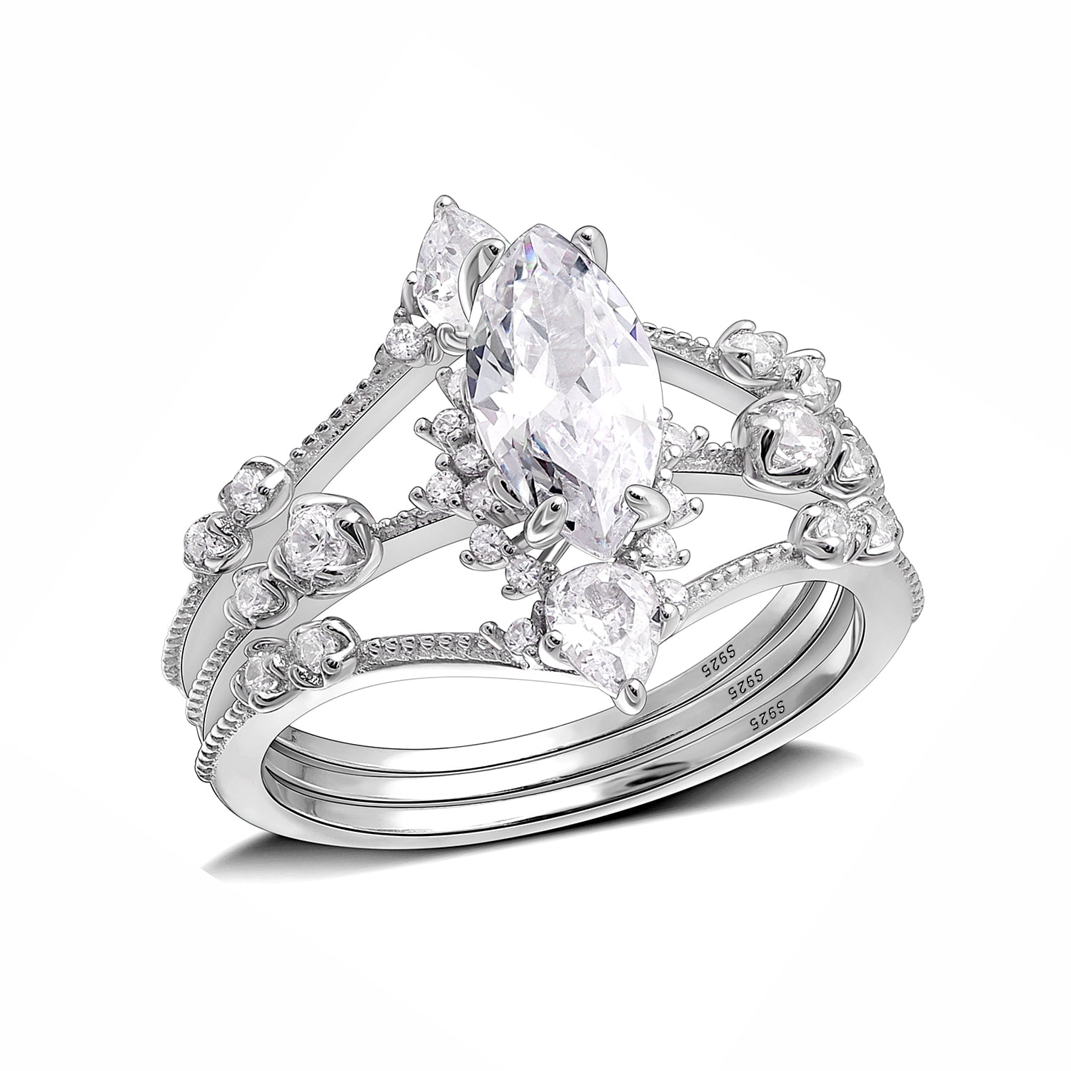 Christabella Marquise Bridal Ring Set Sterling Silver Women Ginger Lyne