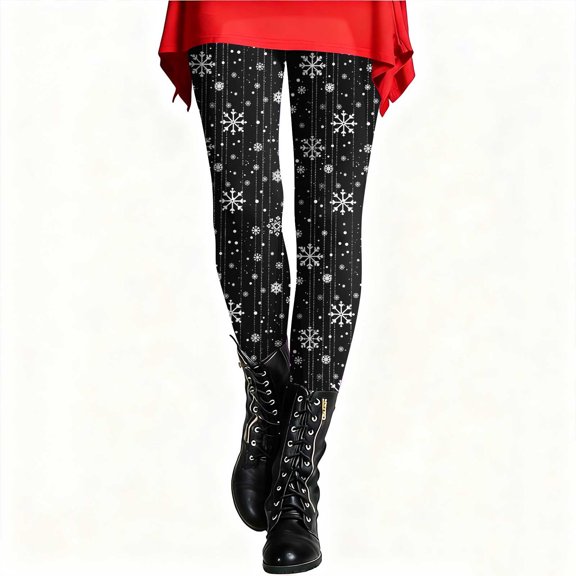 Christams Leggings For Women Elastic High Waist Cute Xmas Graphic Print Trousers Holiday Festival Winter Outfits (XL, Multicolor)