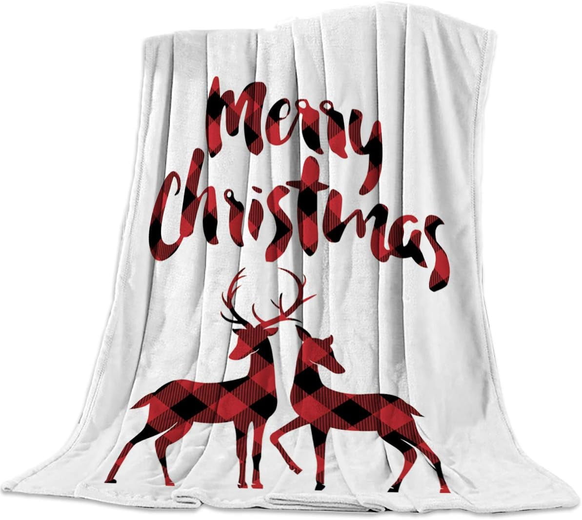 Christmas Throw Blanket – Reversible Knit With Snowflake & Reindeer Design, Super Soft Microfiber, 60x80 Inches Red