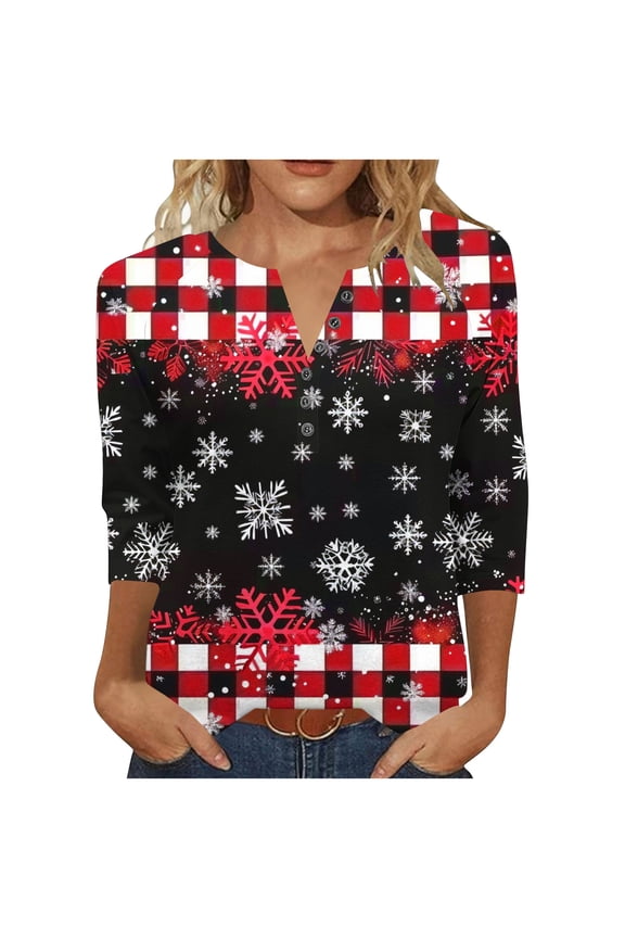 Christams Shirts for Women Loose Fit V Neck Xmas Tree Snowflakes Printed Plus Size Graphic Tee Festive Holiday Tops (3XL, Green)