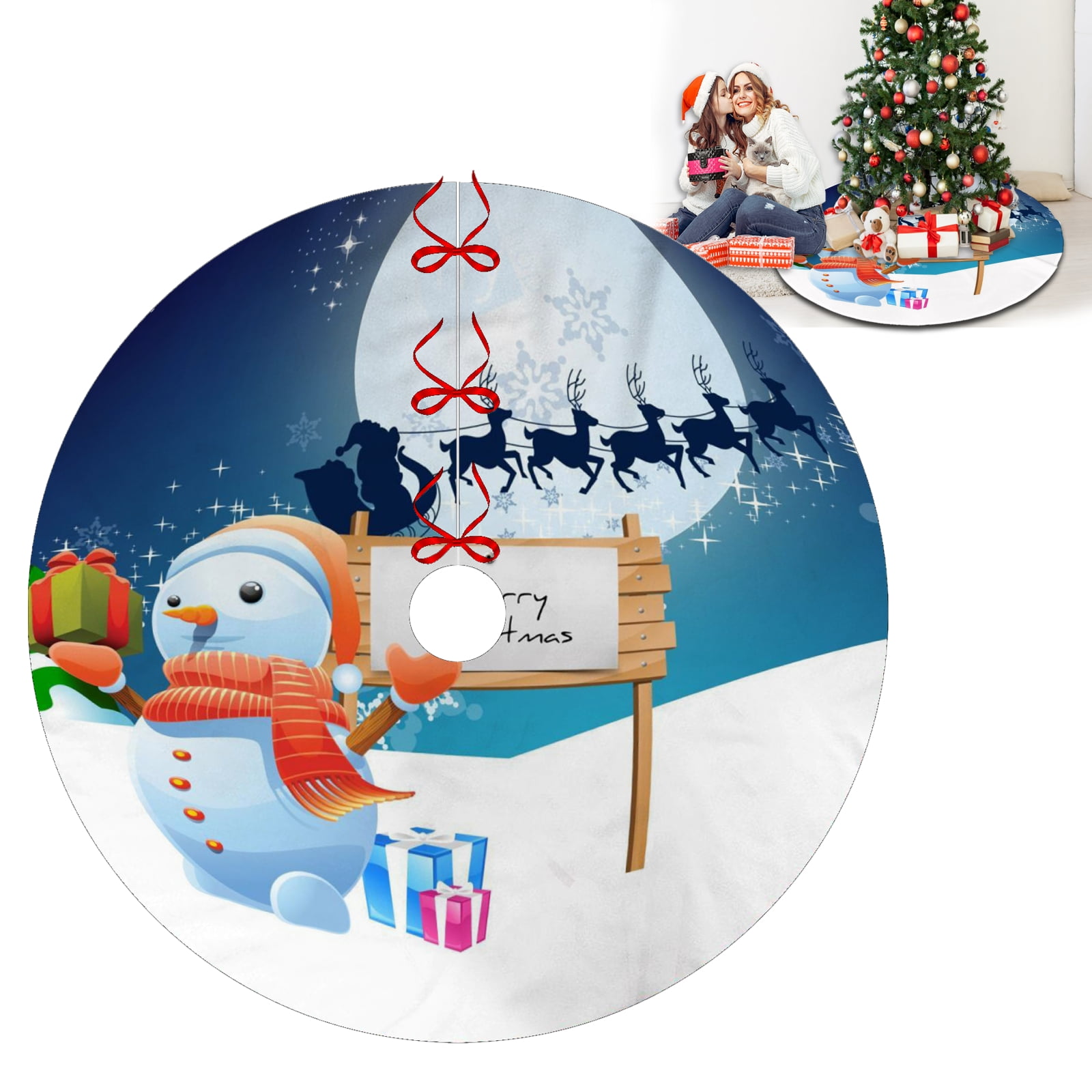 Christams Tree Skirts Mat,Christmas Snowman Halloween Nightmare Before