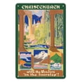 thumbnail image 1 of Christchurch New Zealand - Cathedral Hanmer Springs and Bridge of Remembrance on the River Avon - Vintage Travel Poster c.1935 - 8 x 12 inch Vintage Metal Tin Sign, 1 of 4
