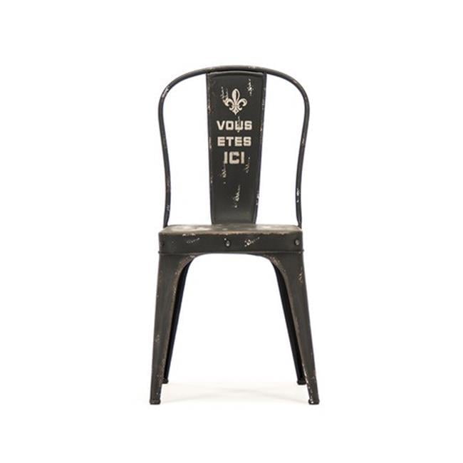 Antique Black Leather Upholstered Slat Side Chair