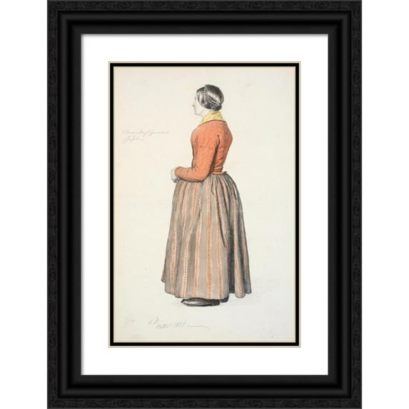 Christen Dalsgaard 13x18 Black Ornate Wood Framed Double Matted Museum Art Print Titled - Girl in Morning Suit (1851)