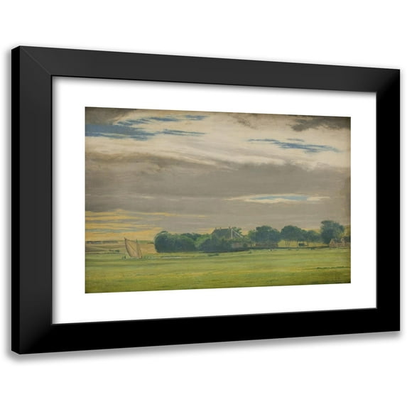 Christen Dalsgaard 18x14 Black Modern Framed Museum Art Print Titled - Landscape Near the Town of Skive with Skivehus Manor, Jutland (1849)