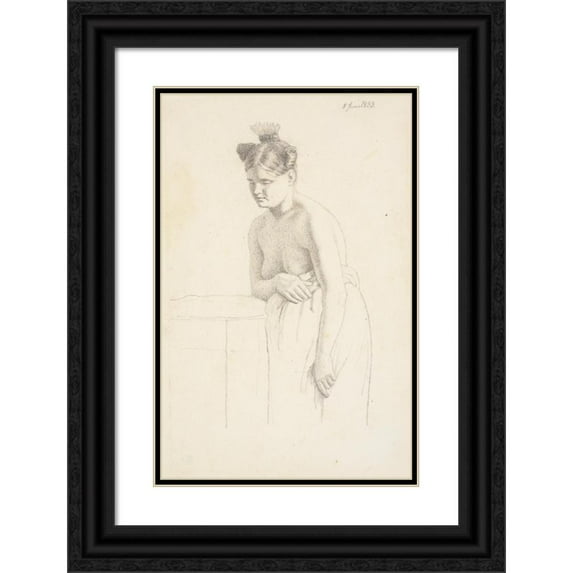 Christen Købke 11x14 Black Ornate Wood Framed Double Matted Museum Art Print Titled: Standing Female Model, Facing Left (1833)