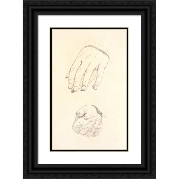 Christen Købke 11x14 Black Ornate Wood Framed Double Matted Museum Art Print Titled: Studies of Hands (1810 - 1848)