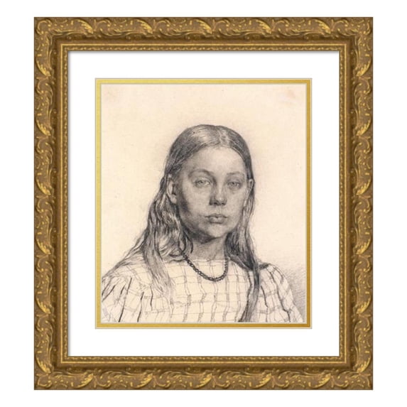 Christen Købke 20x23 Gold Ornate Framed and Double Matted Museum Art Print Titled - Young Girl. Breast Image (1810 - 1848)