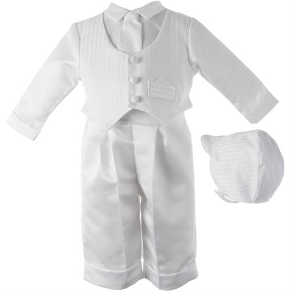 Lauren Madison Boy's Satin Christening Outfit with Hat and Tie White Size 6-9MOS - image 1 of 2