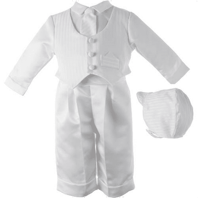 Lauren Madison Boy's Satin Christening Outfit with Hat and Tie White Size 6-9MOS