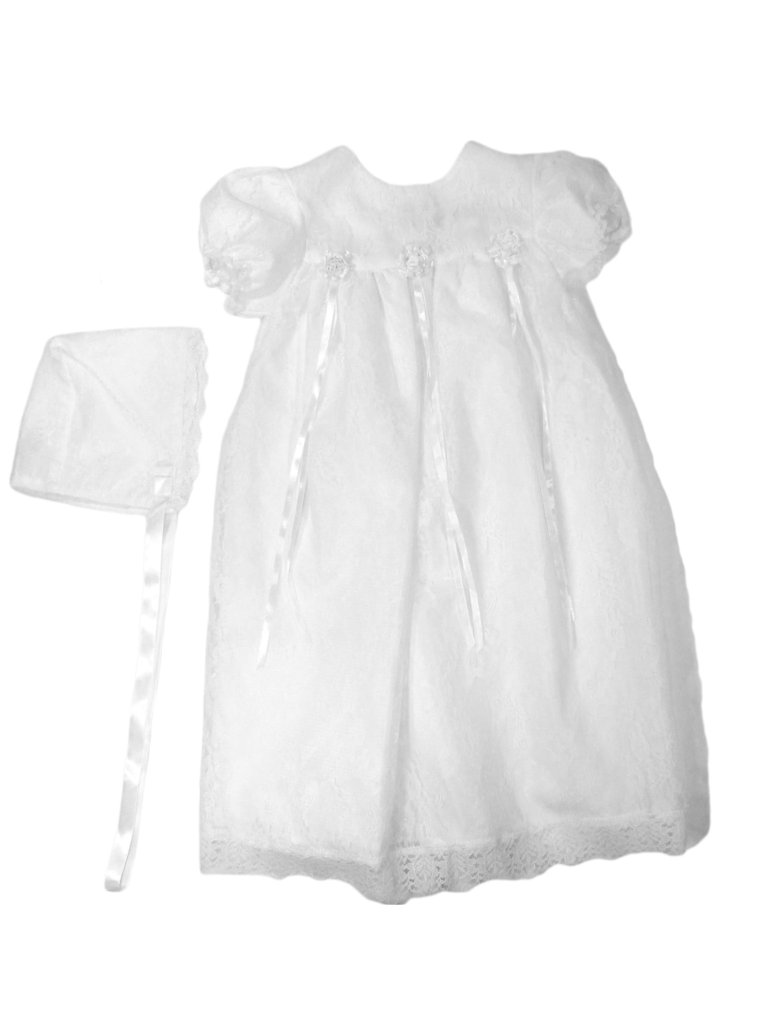 White Lace Christening Gown w/ Matching Bonnet main image 1