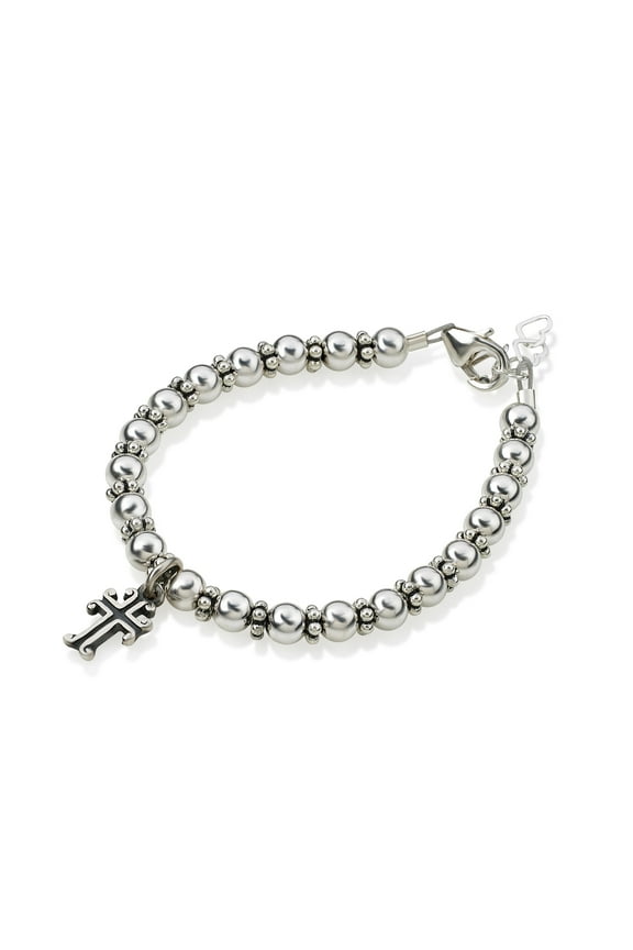 Christening Sterling Silver Beads and Spacers with Sterling Silver Cross Charm Luxury Stylish Unisex Baby Bracelet (BASC)