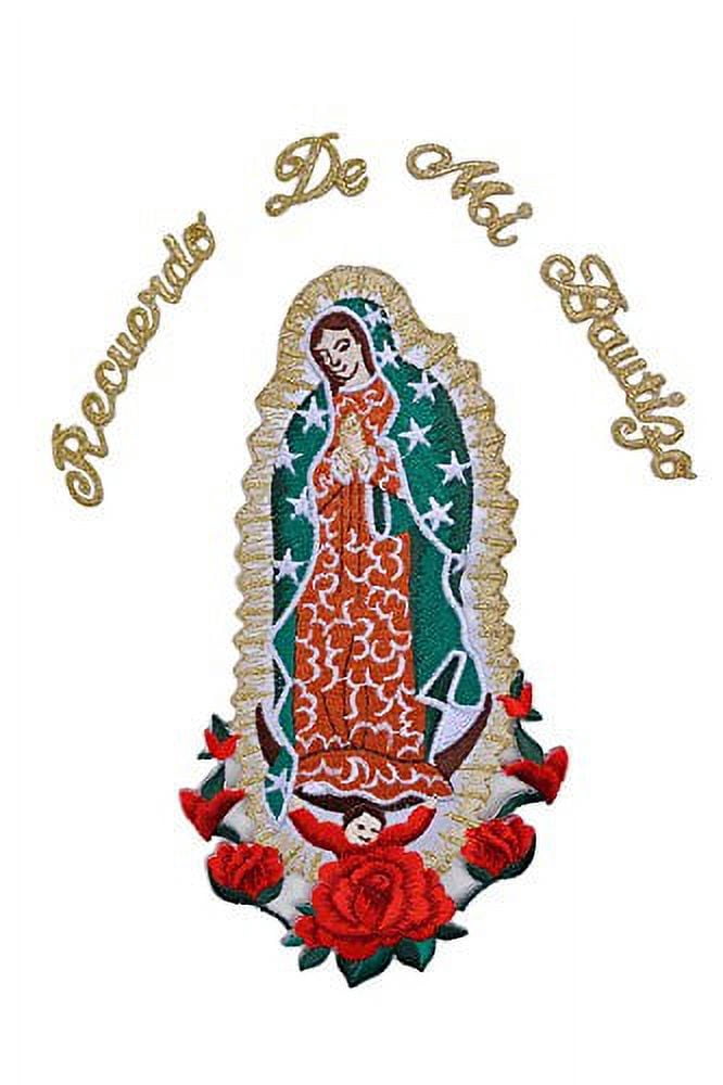 Christening Virgin Mary My Lady of Guadalupe Baptism Embroidered Iron On patch (Gold Spanish Word 7"x4")