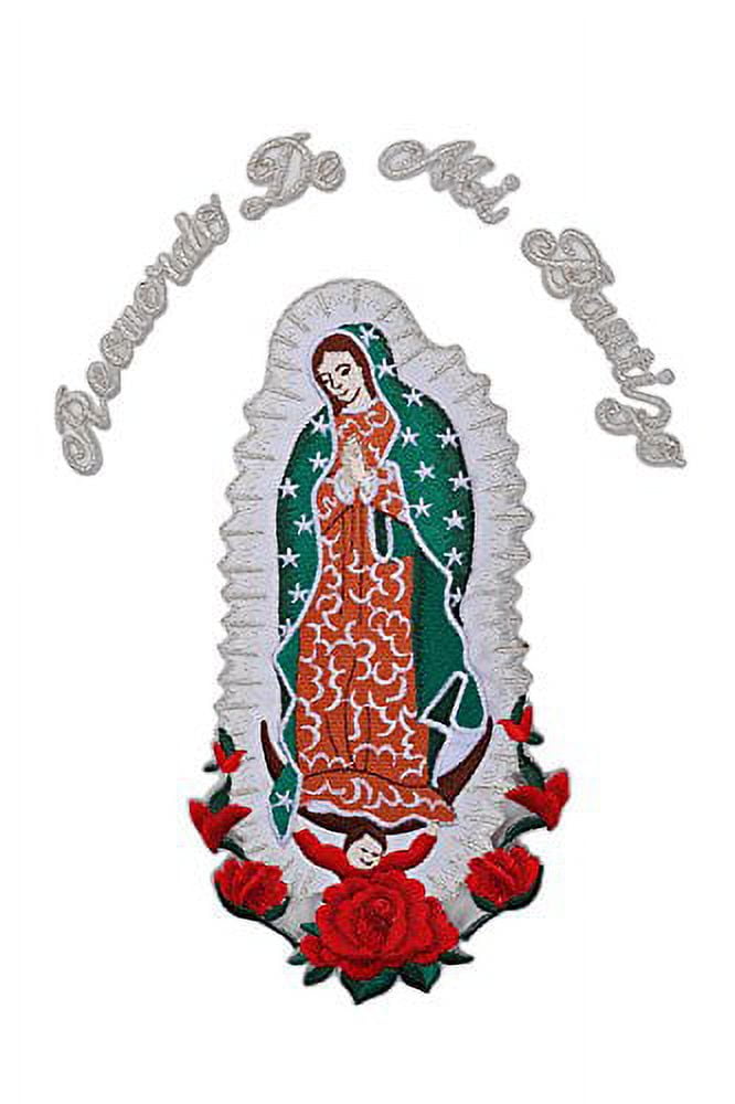 Christening Virgin Mary My Lady of Guadalupe Baptism Embroidered Iron On patch (Silver Spanish Word 7"x4")