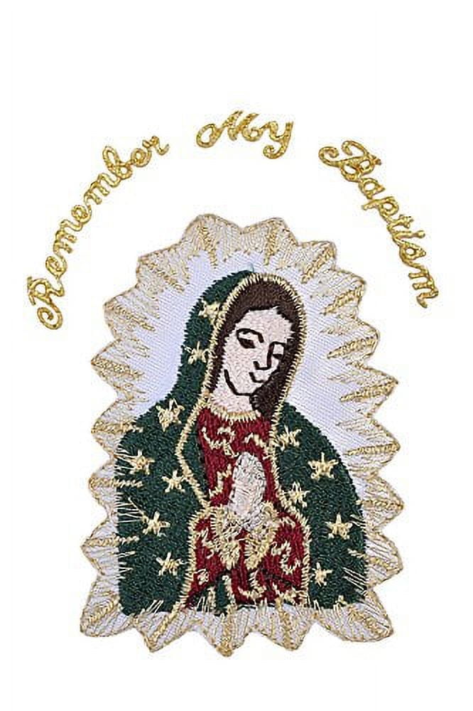 Christening Virgin Mary Our Lady of Guadalupe Baptism Embroidered Iron On patch (Gold English word 3"x2.75)
