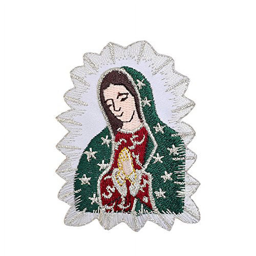 Christening Virgin Mary Our Lady of Guadalupe Baptism Embroidered Iron On patch (Silver no word 2.5"x1.75")