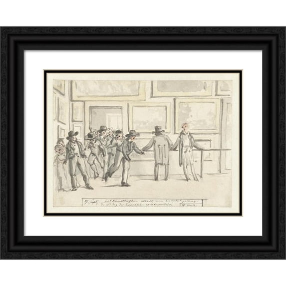 Christiaan Andriessen 18x14 Black Ornate Wood Framed Double Matted Museum Art Print Titled - Visitors to the Art Exhibition in Amsterdam in 1808 (1808)