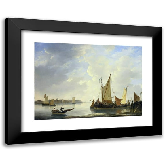 Christiaan Lodewijk Willem Dreibholtz 18x14 Black Modern Framed Museum Art Print Titled - View of Dordrecht Seen from Papendrecht (1830 - 1837)