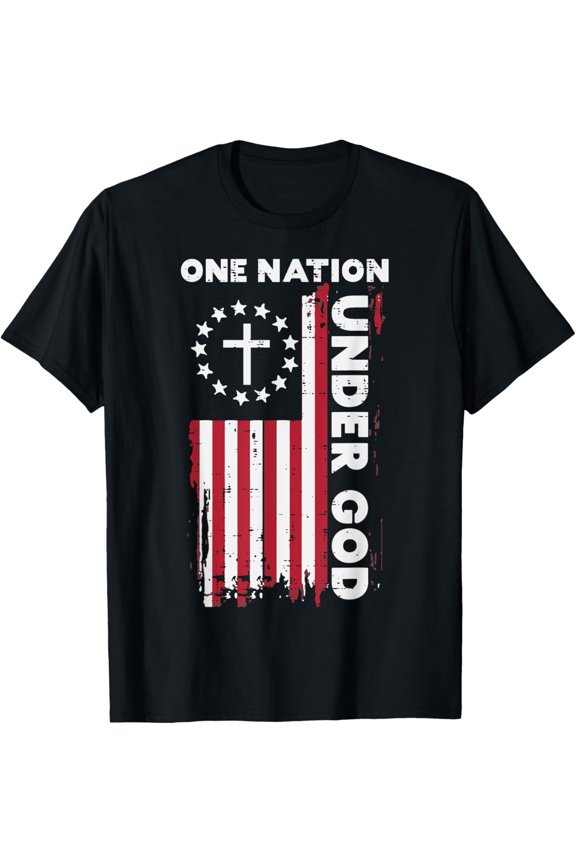 Christian 4th of July T-Shirt – One Nation Under God American Flag Design