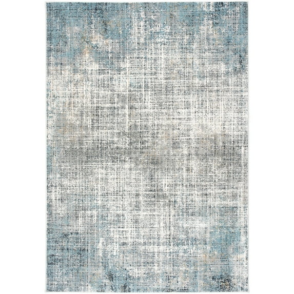 Christian Abstract Shrink Polyester and Viscose Area Rug Cream/Blue 5'3'' X 7'6'' 5' x 8' Blue