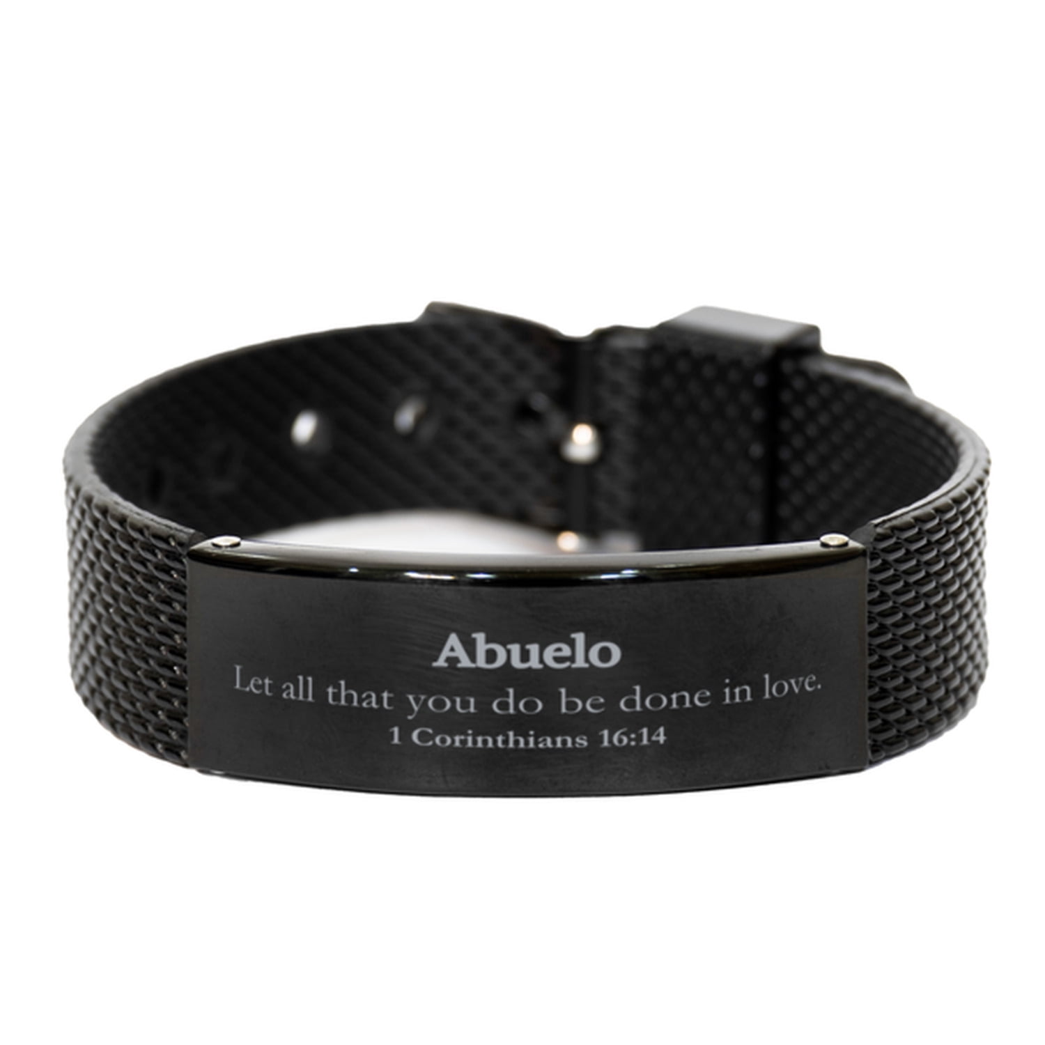 Christian Abuelo Gifts, Let all that you do be done in love, Bible Verse Scripture Black Shark Mesh Bracelet, Baptism Confirmation Gifts for Abuelo