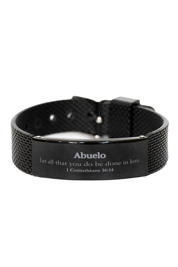 Christian Abuelo Gifts, Let all that you do be done in love, Bible Verse Scripture Black Shark Mesh Bracelet, Baptism Confirmation Gifts for Abuelo