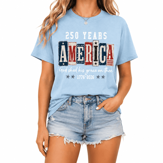 Christian America 250 Years Anniversary T-Shirt, God Shed His Grace on Thee 1776-2026 Patriotic Fourth of July Tee