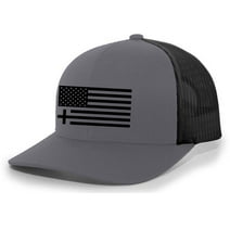 Christian American Flag Cross Mens Embroidered Mesh Back Trucker Hat, Charcoal/Black